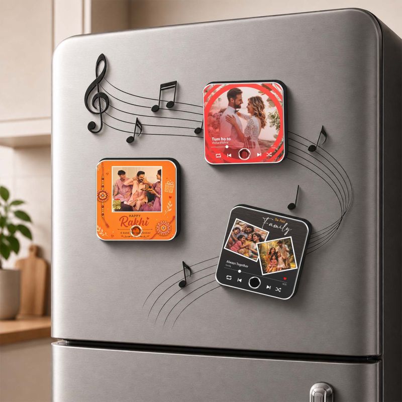Personalized Musical Photo Fridge Magnet Gift for Raksha Bandhan | Rechargeable Sound Magnet Music Playable Rakhi Gift for Bhai & Bhen Keepsake Gift for Siblings